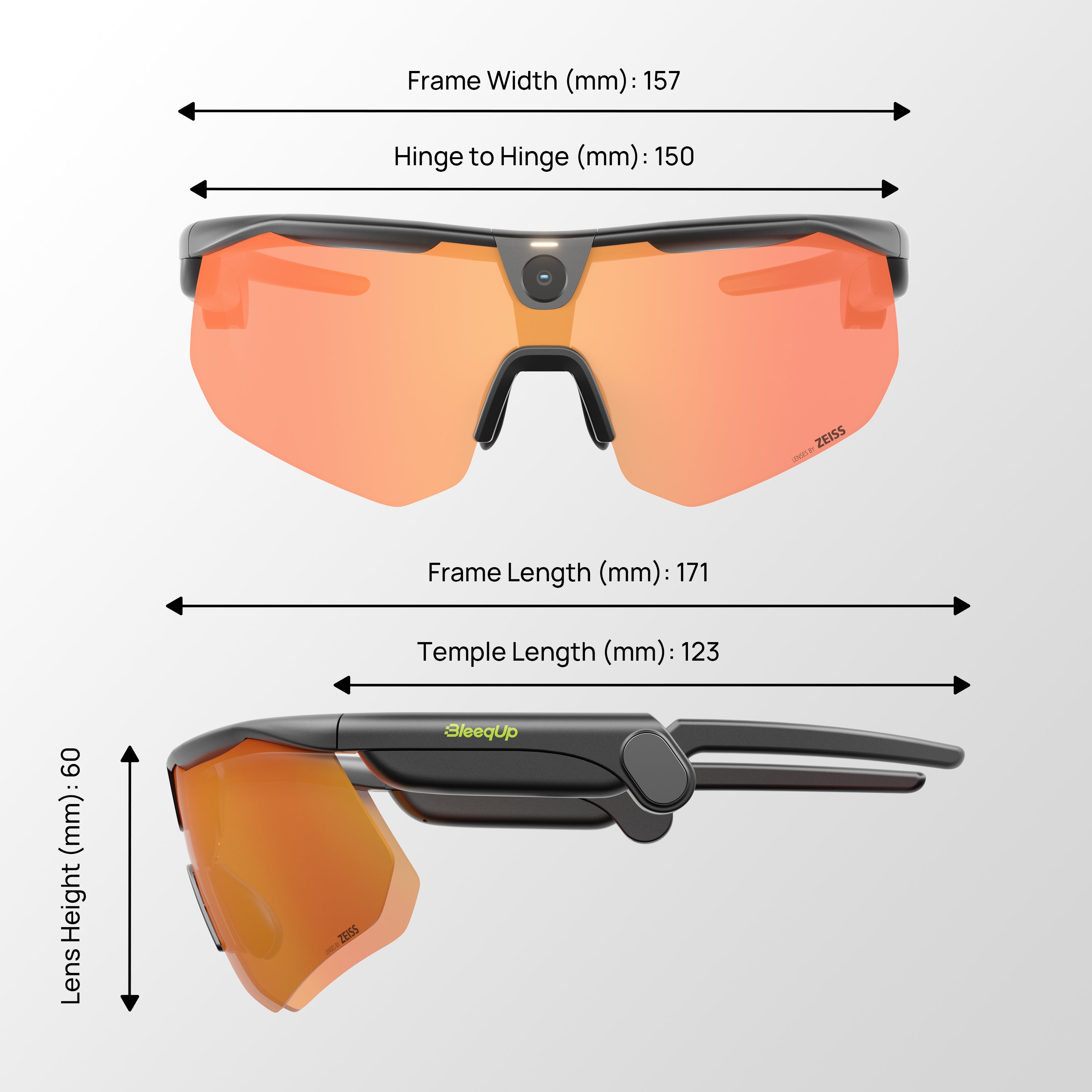 BleeqUp Ranger AI Sports Camera Glasses - Lenses by Zeiss