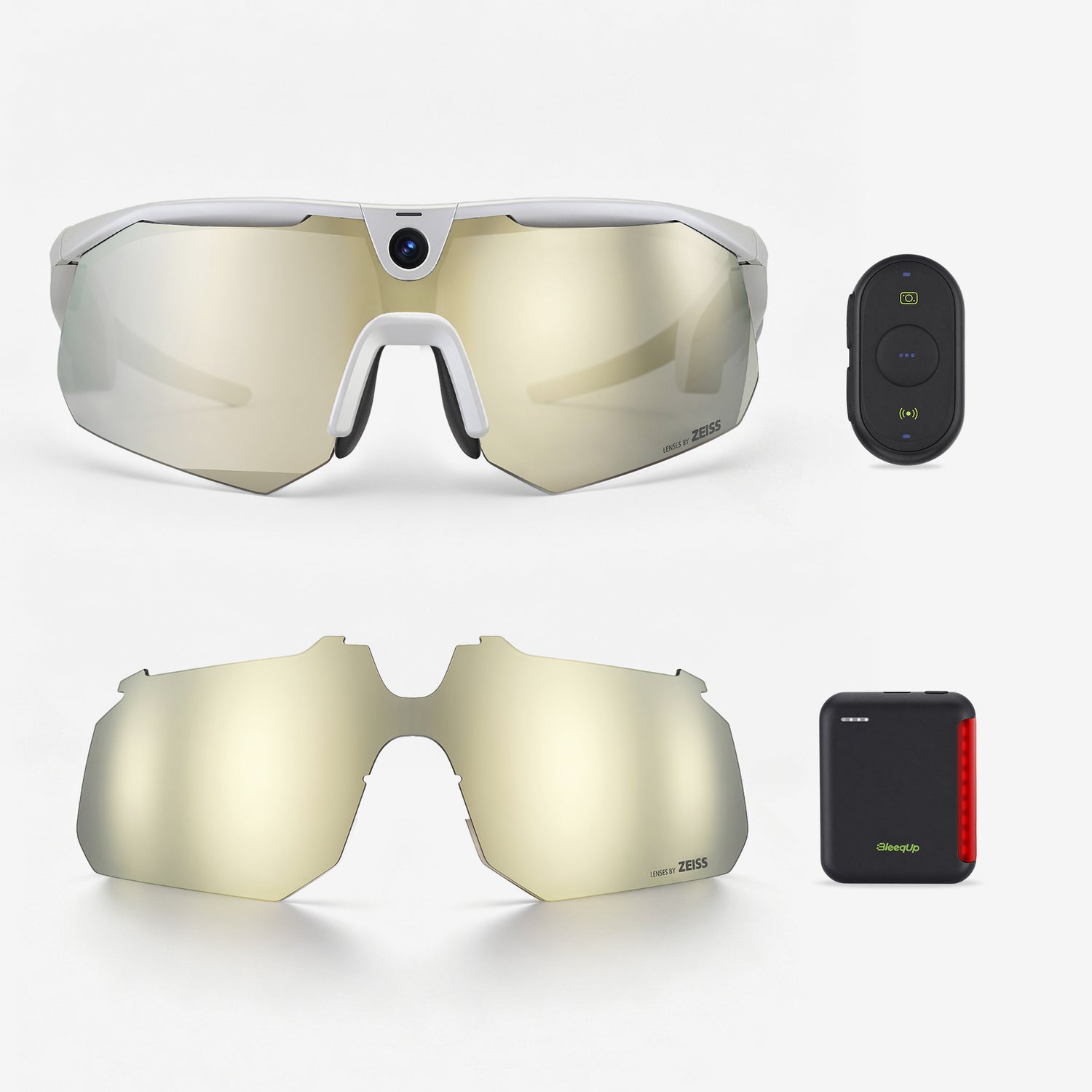 BleeqUp Ranger Ultimate Bundle, white ZEISS gold lenses with ZEISS champagne replacement lens