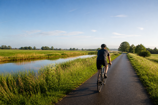 New cyclist riding a quiet road on a first training ride