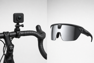 Side by side comparison of a bike camera mount and camera glasses