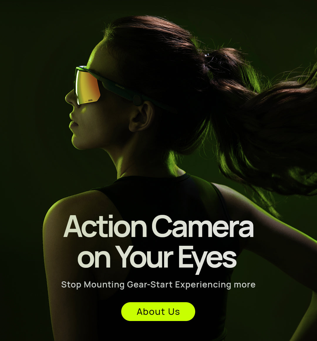Kính camera thể thao AI BLEEQUP Ranger — kính thông minh đeo được có camera tích hợp, màu đen với tròng phản quang cam (hero mobile)