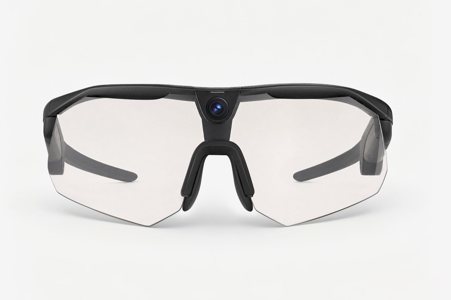 Front view of BleeqUp Ranger camera glasses with clear lenses
